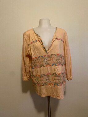 Spense Knits Peach Boho Embroidered Cotton Tunic